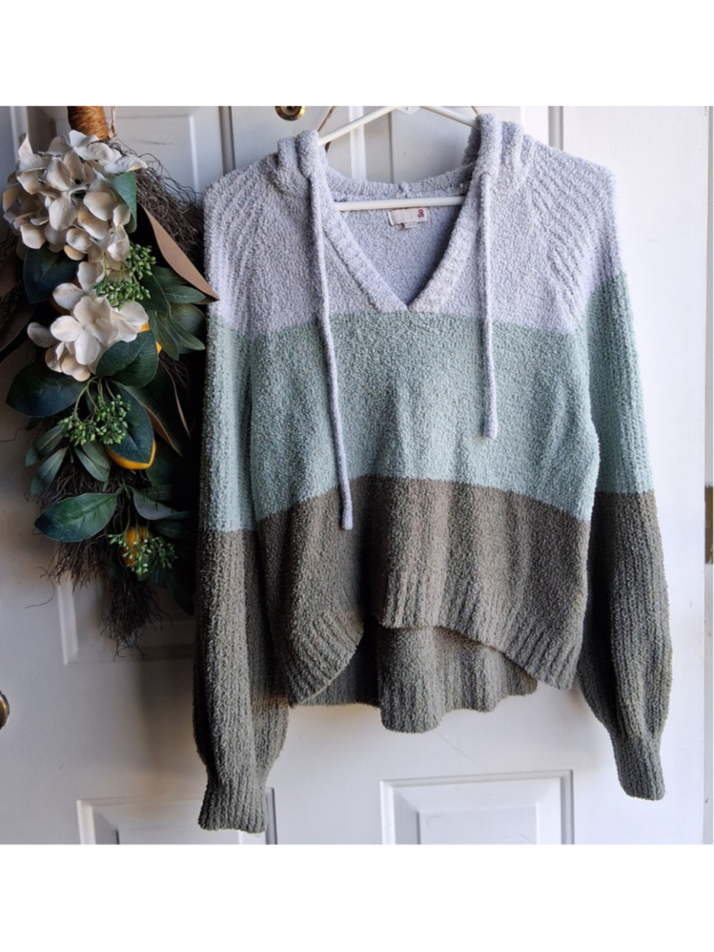 Women's SO Colorblock Hooded Sweatshirt Size L Grey Green